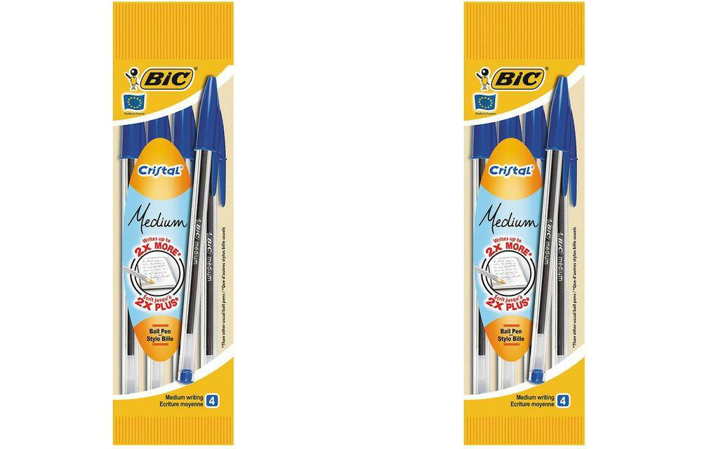 Ручка шариковая Bic Кристал, средняя линия, синяя, 4 шт./уп, 2 упаковки