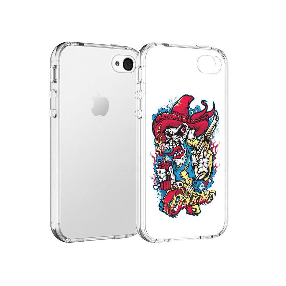

Чехол MyPads Tocco для Apple iPhone 4 нарисованный скелет с писталетом, Прозрачный, Tocco
