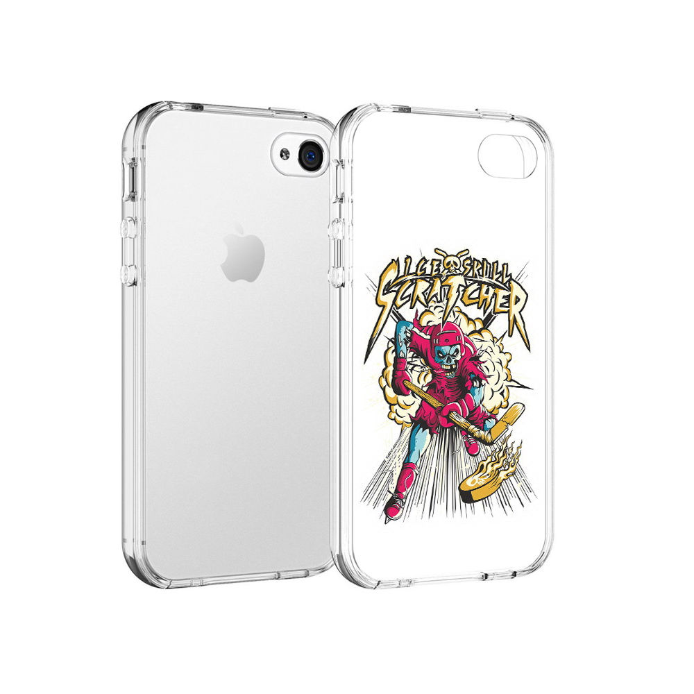 

Чехол MyPads Tocco для Apple iPhone 4 нарисованный скелет хоккеист, Прозрачный, Tocco