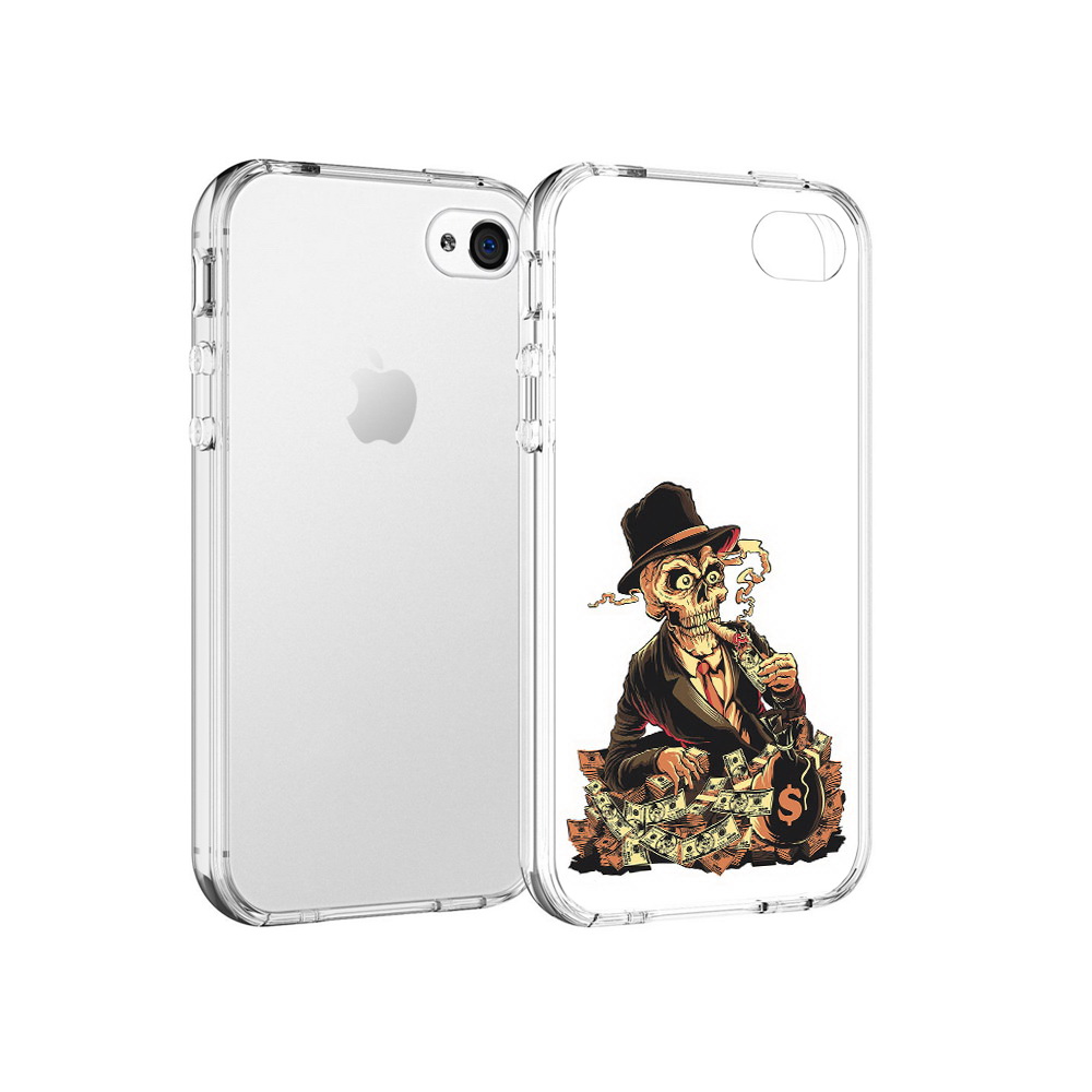 

Чехол MyPads Tocco для Apple iPhone 4 нарисованный череп с сигаретой, Прозрачный, Tocco