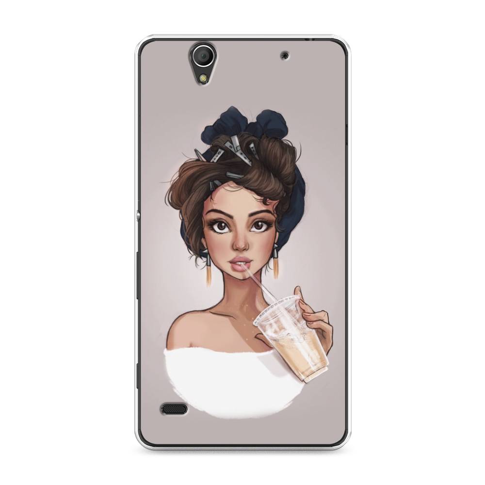 

Чехол на Sony Xperia C4 "Девушка с фраппе", Серый, 52650-6