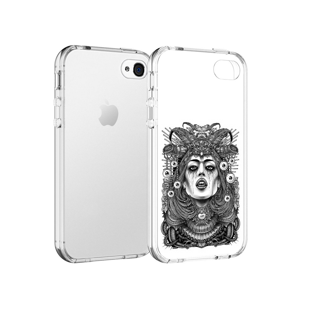 

Чехол MyPads Tocco для Apple iPhone 4 портрет девушки черно белый, Прозрачный, Tocco