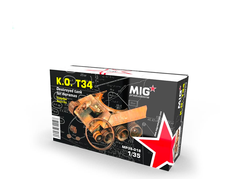 фото Mp35-018 сборная модель из пластика k.o. t34 destroyed t34 tank mig productions