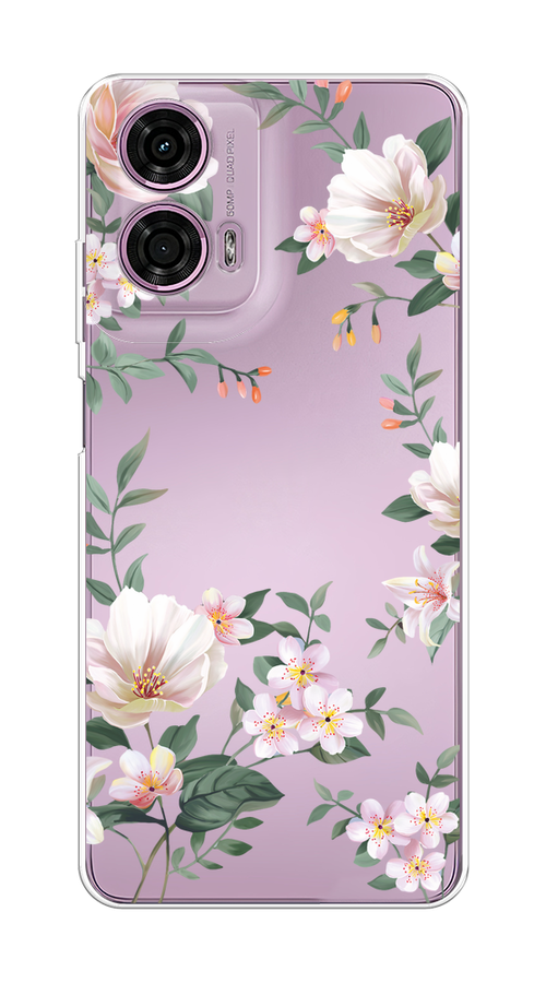 

Чехол на Motorola Moto G24 "Beautiful white flowers", Бежевый;зеленый, 243850-1