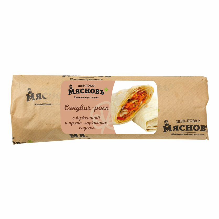 

Сэндвич-ролл МясновЪ ШЕФ-ПОВАР с бужениной и пряно-горчичным соусом +-240 г
