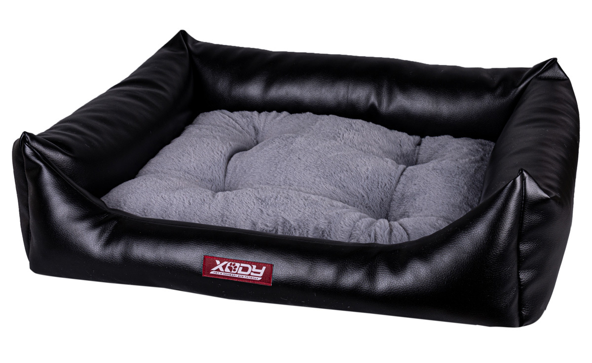 

Лежак для собак и кошек Xody Люкс № 1 экокожа черный/серый, 50 х 40 х 12 см