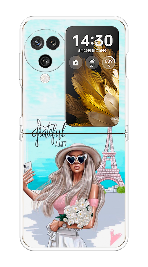 

Чехол на Oppo Find N3 Flip "Селфи Париж", Голубой;бежевый, 2517250-1