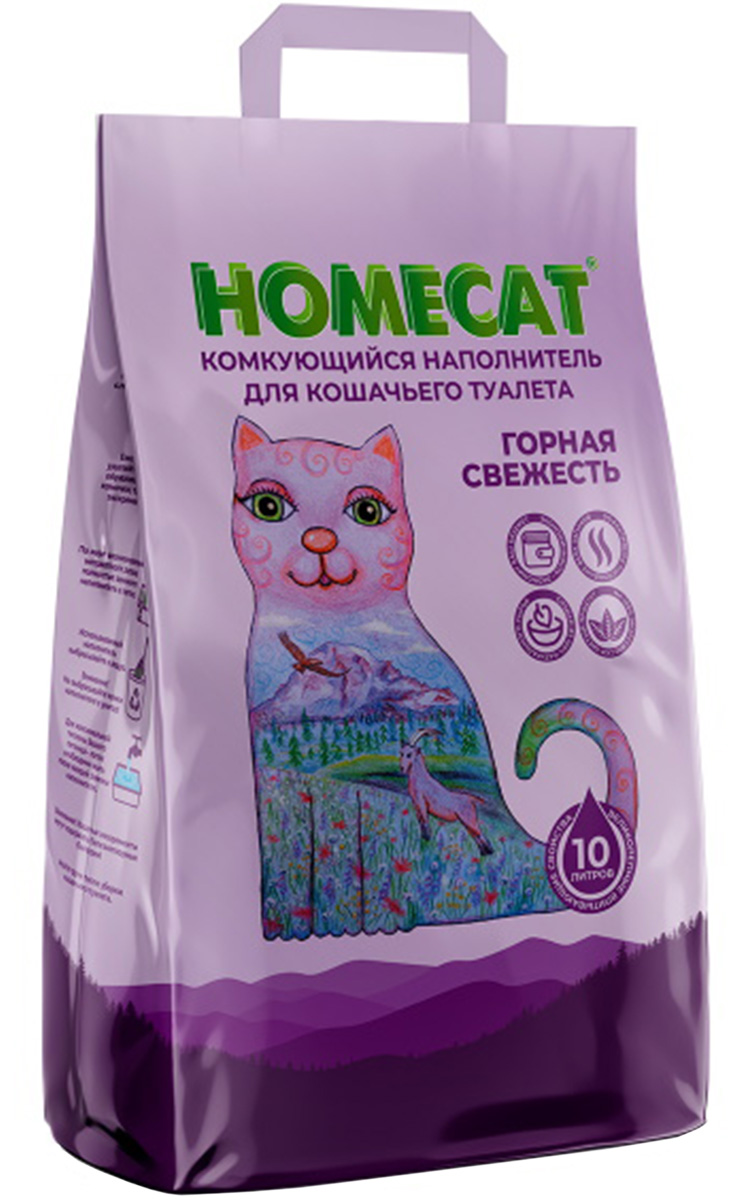 Комкующийся наполнитель HOMECAT бентонитовый, горная свежесть, 10 л