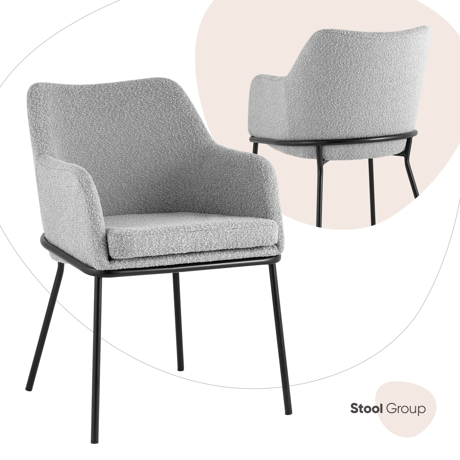

Стул с подлокотниками Stool Group Кози ткань букле серый, Кози