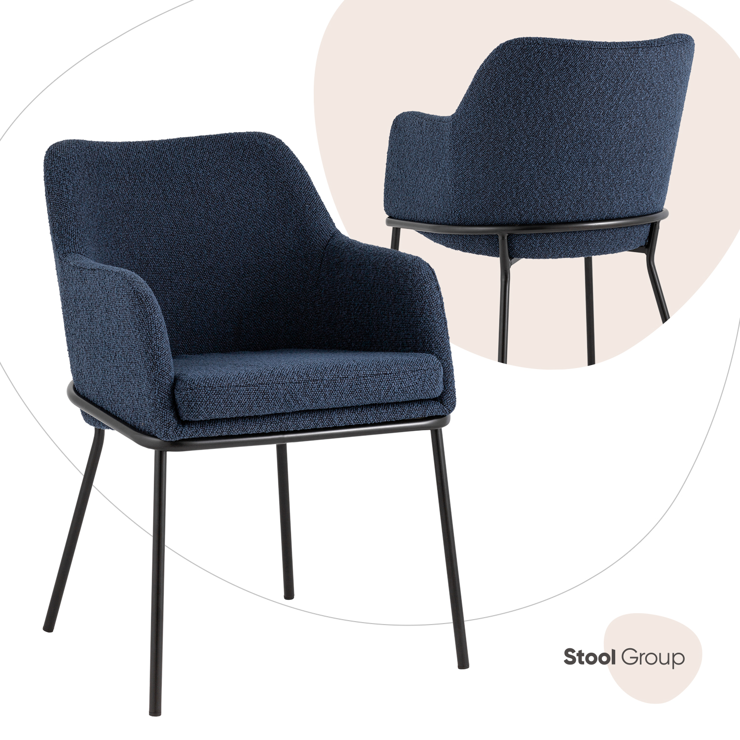 

Стул для кухни Stool Group с подлокотниками Кози Stool Group ткань букле синий, Кози