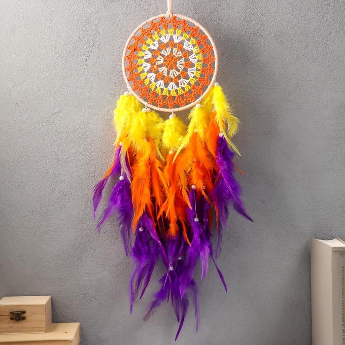 

Ловец снов "Вязанный орнамент" яркий d=16 см 65х16 см, Разноцветный