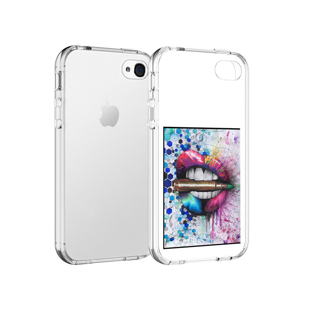 

Чехол MyPads Tocco для Apple iPhone 4 разноцветные губы с пулей, Прозрачный, Tocco
