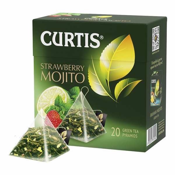 фото Чай зеленый curtis hot strawberry в пирамидках 1,8 г х 20 шт