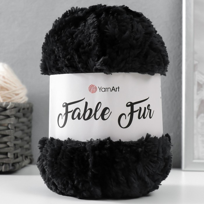 

Пряжа Fable Fur 100% микрополиэстер 100м/100гр (988 чёрный), Черный