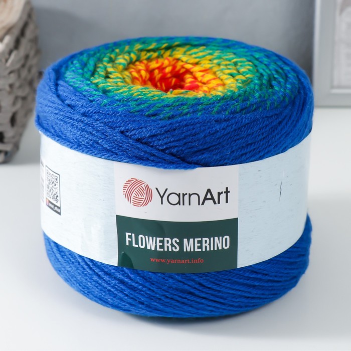 

Пряжа Flowers Merino 75% акрил, 25% шерсть 590м/225г (535 радужный), Разноцветный