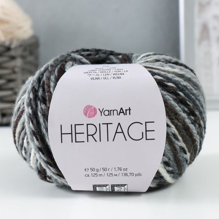 

Пряжа Heritage 75% акрил, 25% шерсть 125м/50гр (330 серо-чёрно-белый), Разноцветный