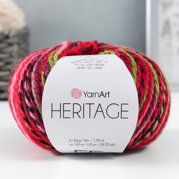 

Пряжа Heritage 75% акрил, 25% шерсть 125м/50гр (336 красный-чёрный-аспарагус), Разноцветный