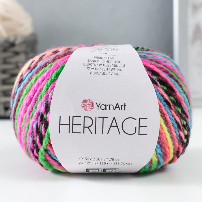 

Пряжа Heritage 75% акрил, 25% шерсть 125м/50гр (340 розовый-зеленый-лимон), Разноцветный