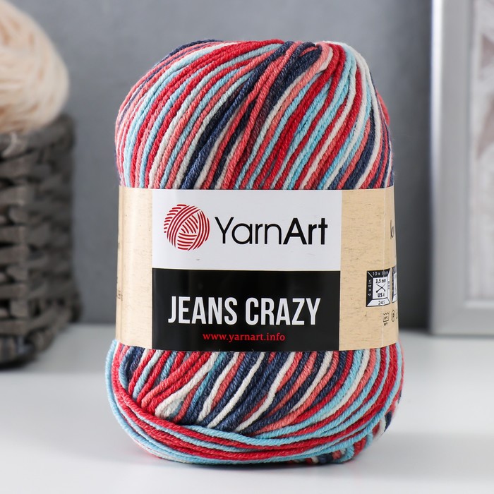 

Пряжа Jeans crazy 55% хлопок, 45% акрил 160м/50гр (7208 алый-бирю), Разноцветный