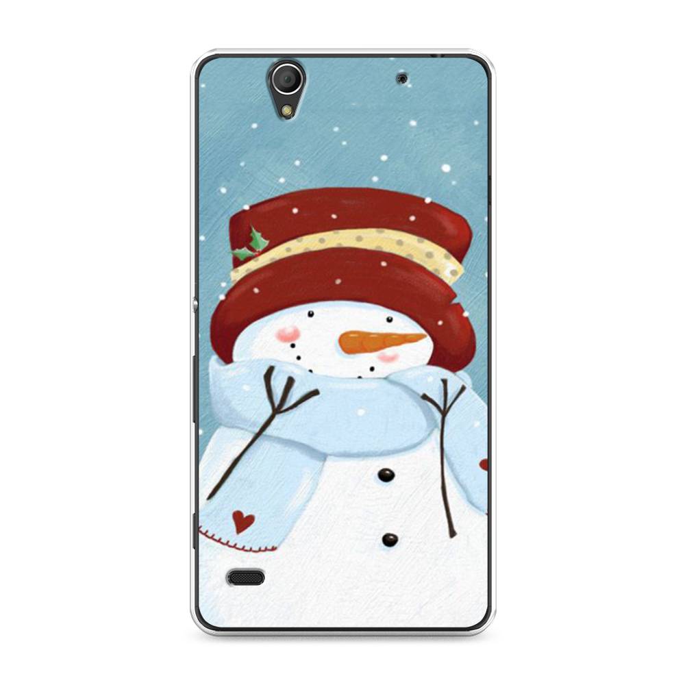 

Чехол на Sony Xperia C4 "Застенчивый снеговик", Голубой;белый;красный, 52650-5