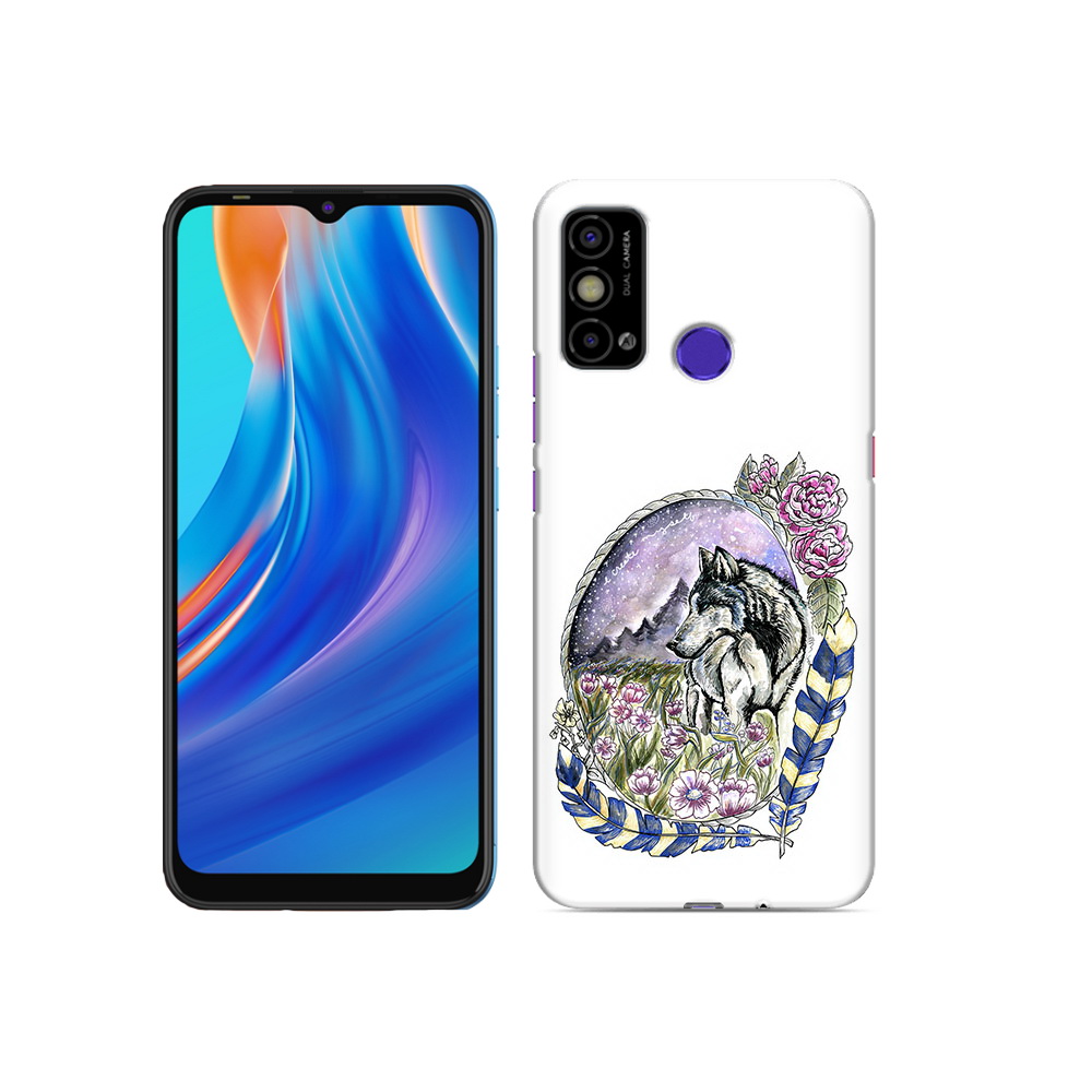 

Чехол MyPads Tocco для Tecno Spark Go нарисованный волк в цветах с перьями, Прозрачный, Tocco