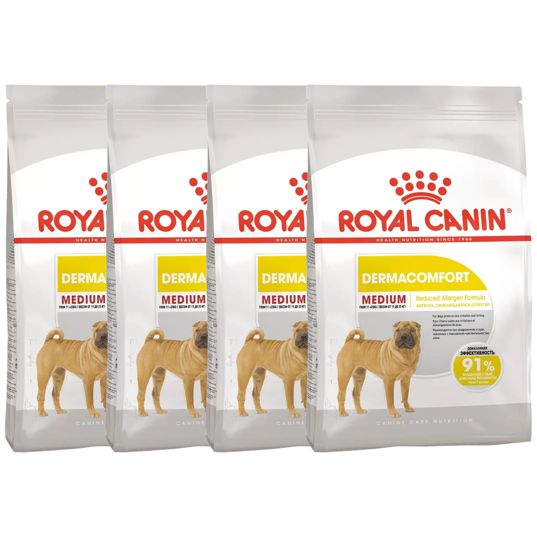 

Сухой корм для собак ROYAL CANIN MEDIUM DERMACOMFORT, при аллергии, 4шт по 3кг