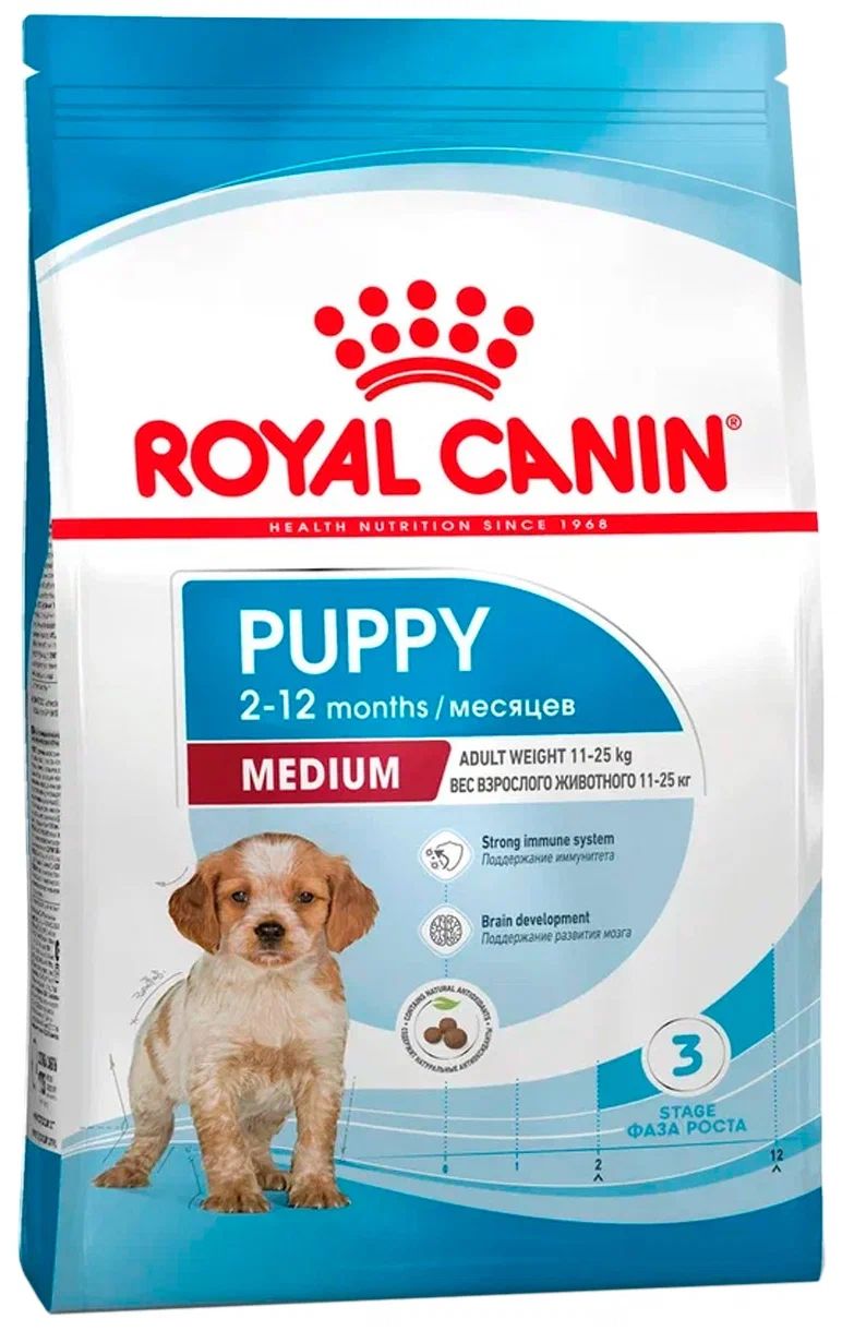 Сухой корм для щенков ROYAL CANIN MEDIUM PUPPY, для средних пород, 4шт по 3кг