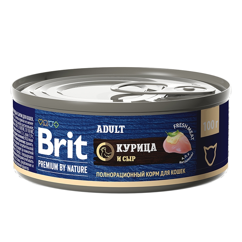 Консервы для кошек BRIT PREMIUM с курицей и сыром, 100г