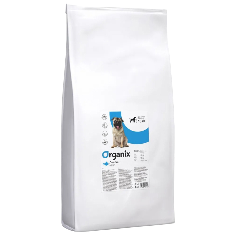 

Сухой корм для собак ORGANIX ADULT DOG SALMON лосось, при аллергии, монобелковый, 18кг