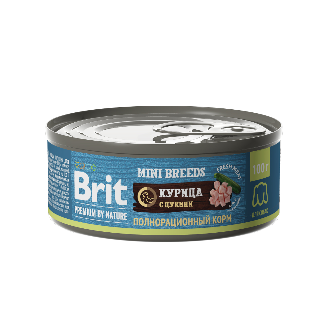 

Консервы для собак BRIT PREMIUM с курицей и цукини, для маленьких пород, 100г
