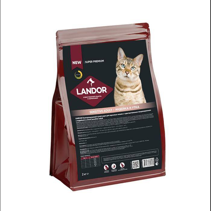 Сухой корм для кошек LANDOR CAT ADULT SENSITIVE с индейкой и уткой, 2 кг