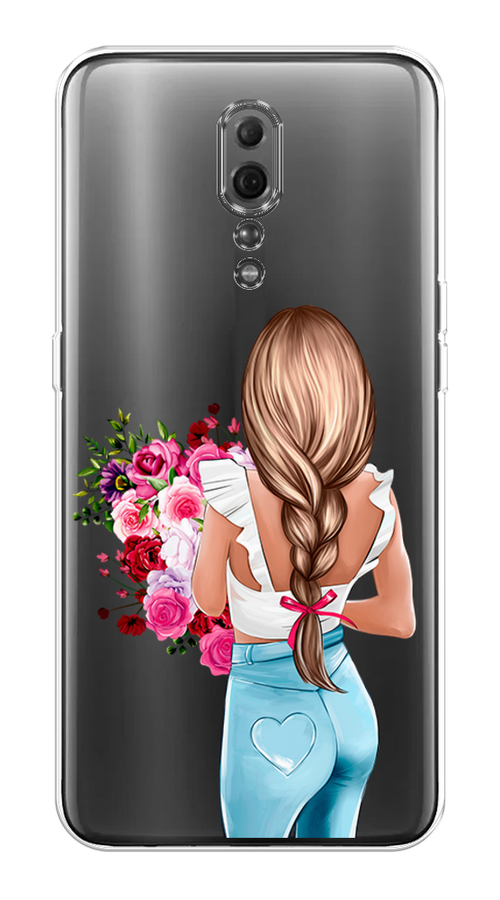 

Чехол на Oppo Reno Z "Девушка с цветами", Коричневый;розовый;голубой, 250950-6