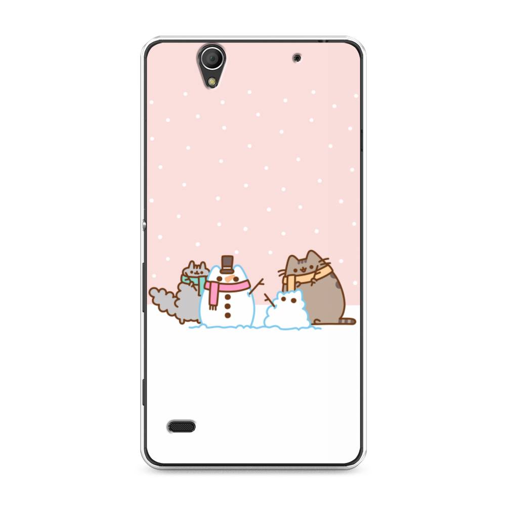 

Чехол на Sony Xperia C4 "Котики в снегу", Розовый;белый;серый, 52650-5