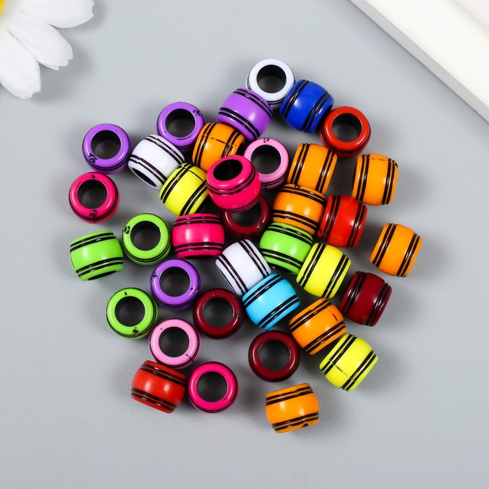 Бусины для творчества пластик Бочонок с полосками цветные 25 гр 1,1х0,8х0,7 см