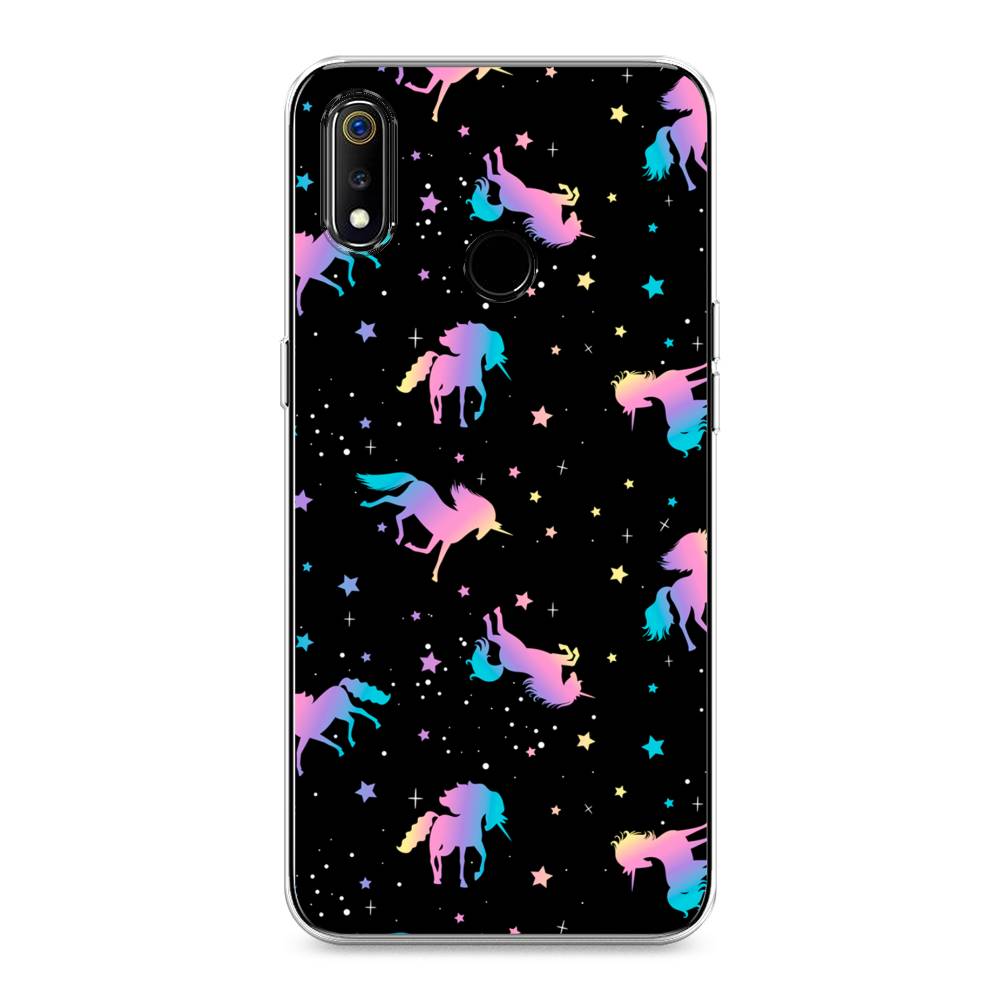 

Чехол на Realme 3 "Единороги градиент", Черный;розовый;голубой, 251050-1