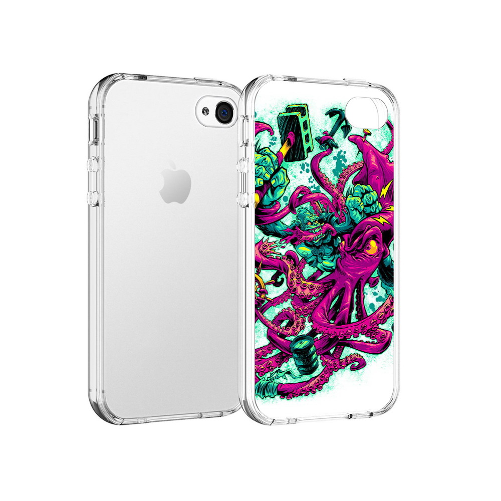 

Чехол MyPads Tocco для Apple iPhone 4 фиолетовый кракен, Прозрачный, Tocco