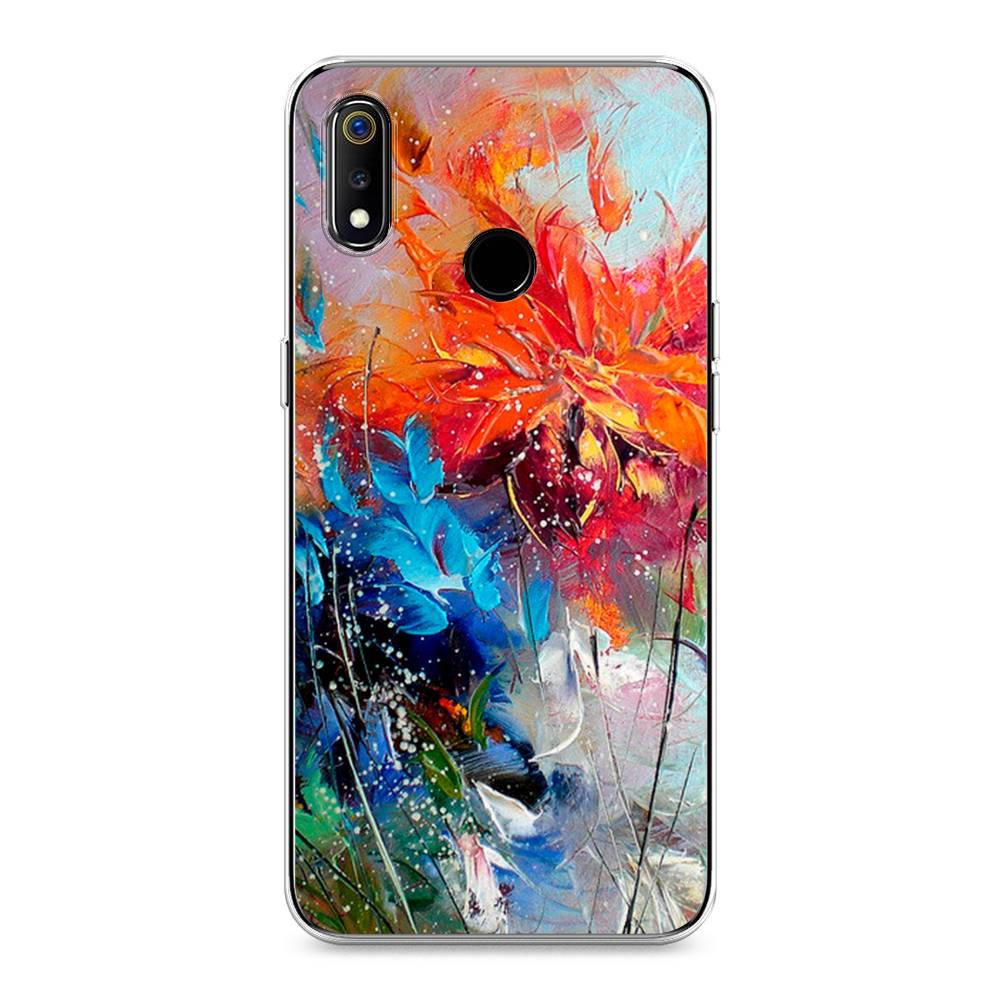 

Чехол на Realme 3 "Абстрактные цветы", Оранжевый;синий, 251050-4