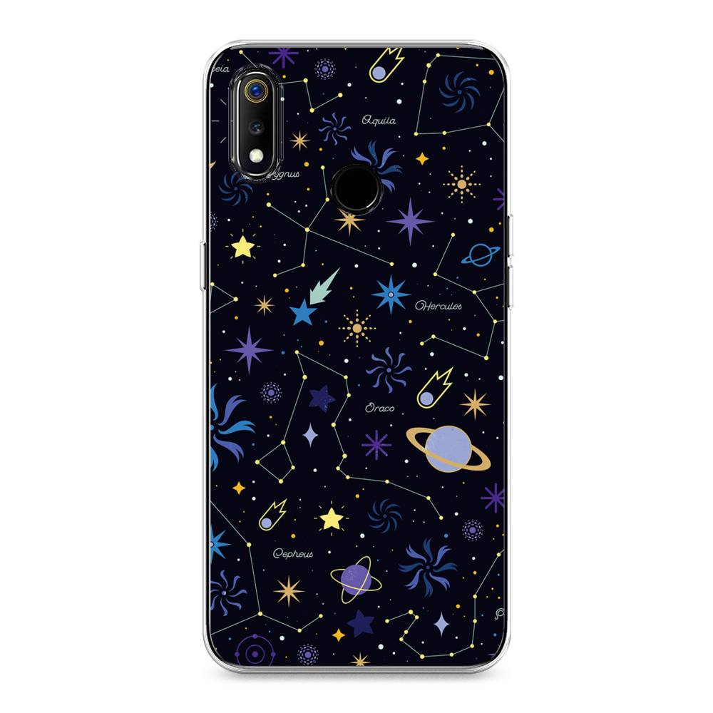 

Чехол на Realme 3 "Цветной космос", Желтый, 251050-2