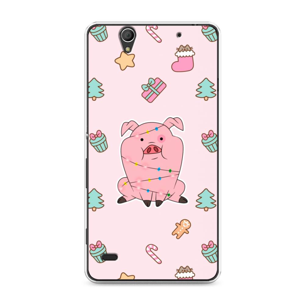 

Чехол на Sony Xperia C4 "Розовая свинка", Розовый;зеленый, 52650-5