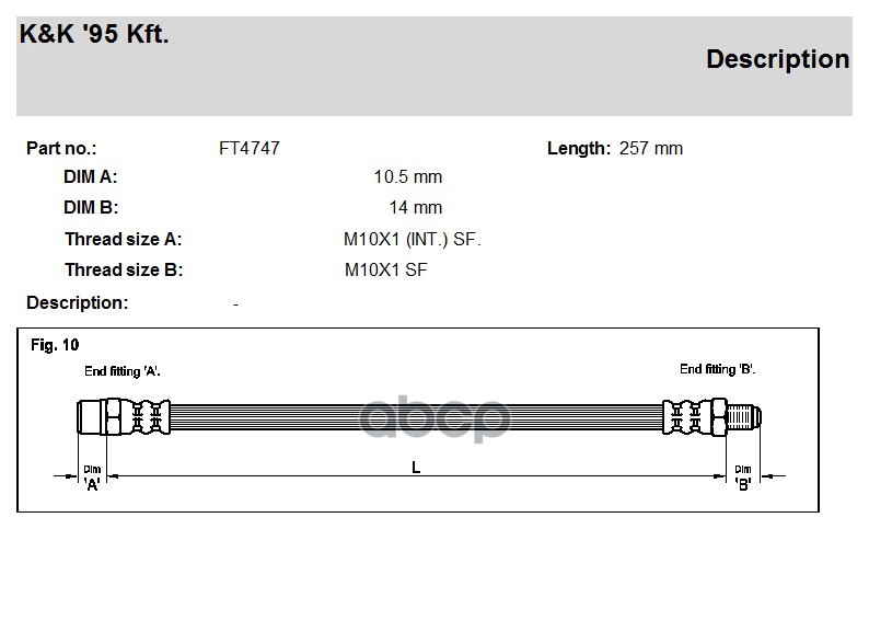 

K K FT4747 Шланг тормозной задн AUDI: 80 1.8 CC Q 84-86