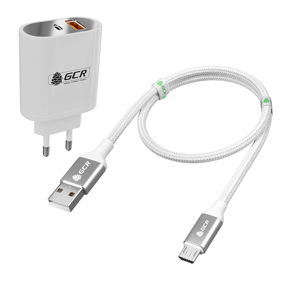 фото Сетевое зарядное устройство gcr gcr-wc36w micro usb - usb 1xusb type-c, 1xusb 3 а белый