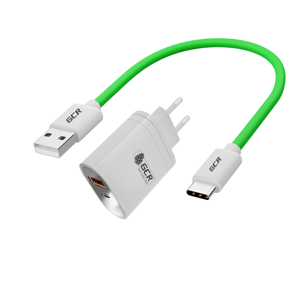 фото Сетевое зарядное устройство gcr gcr-wc36w usb type-c - usb 3 а белый, зеленый