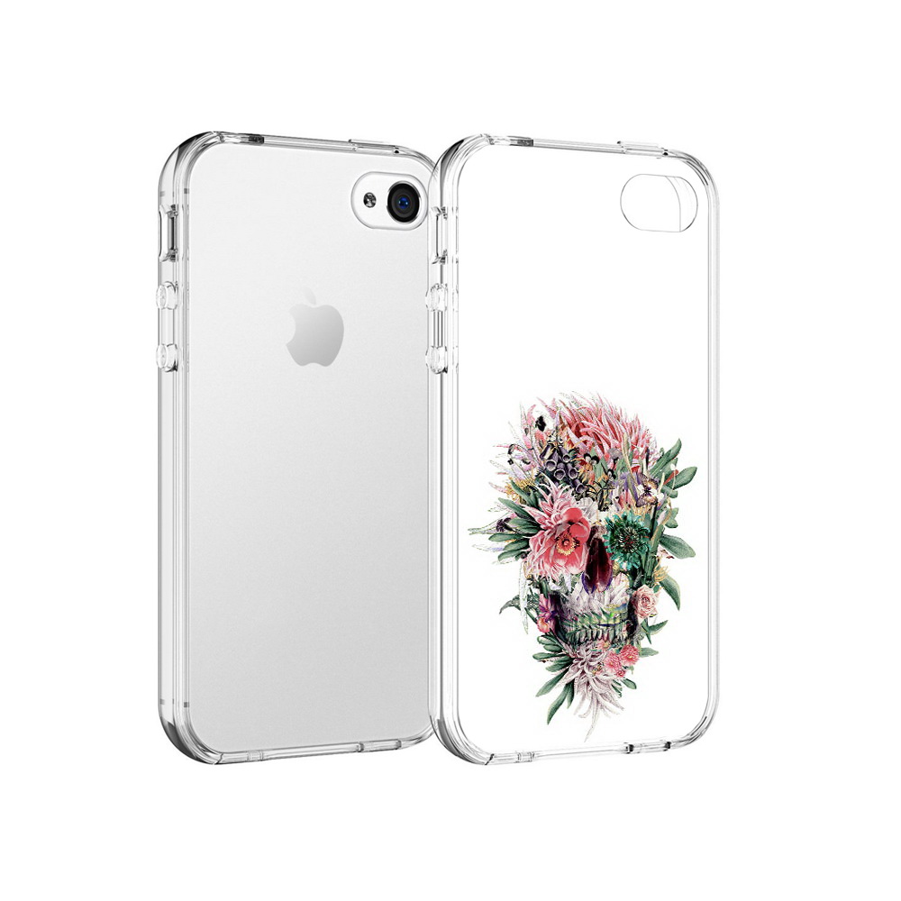 

Чехол MyPads Tocco для Apple iPhone 4 череп из цветов, Прозрачный, Tocco