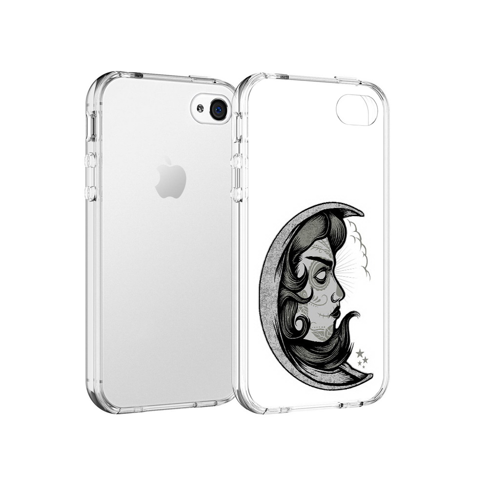 

Чехол MyPads Tocco для Apple iPhone 4 черно белая луна с лицом, Прозрачный, Tocco