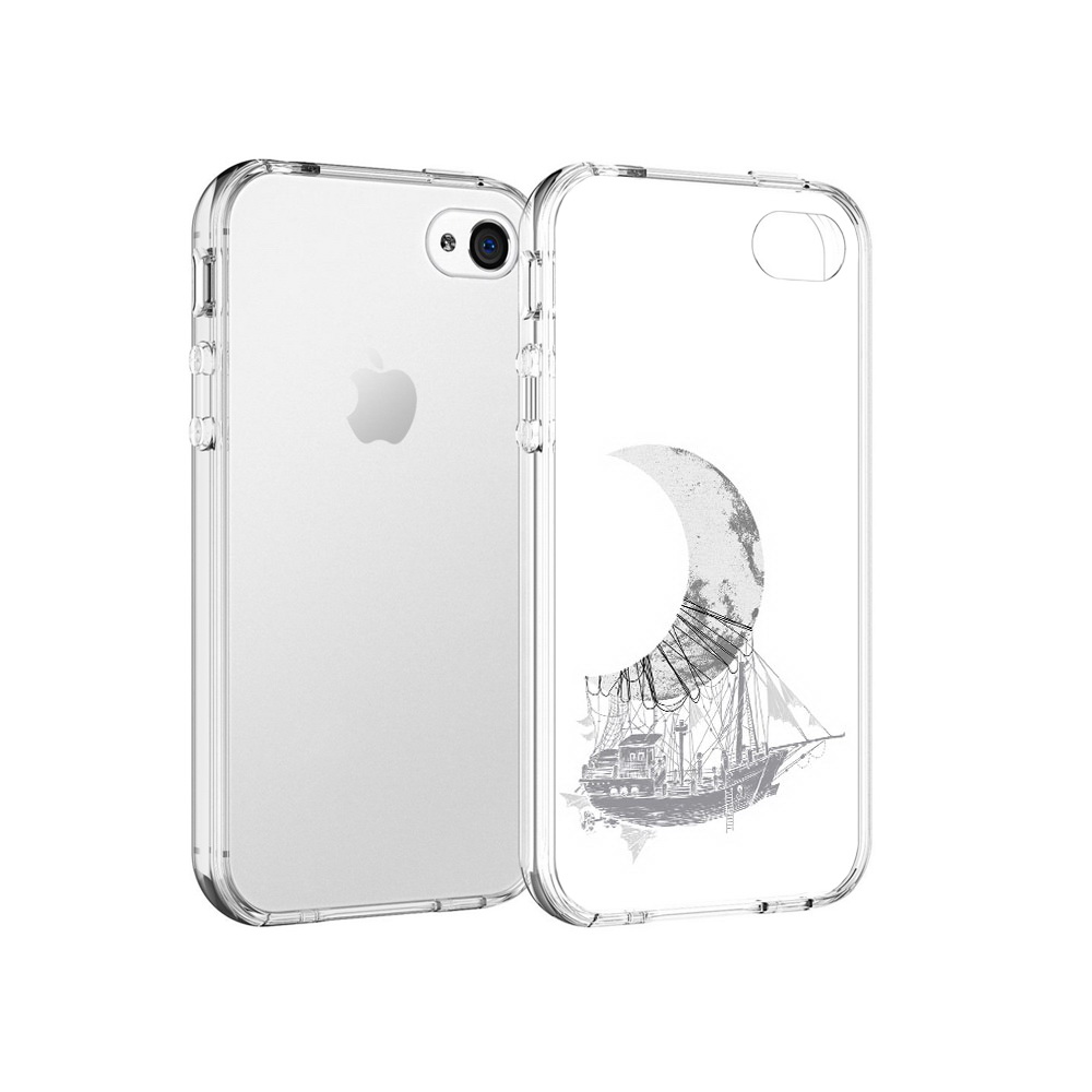 

Чехол MyPads Tocco для Apple iPhone 4 черно белый корабль полумесяц, Прозрачный, Tocco
