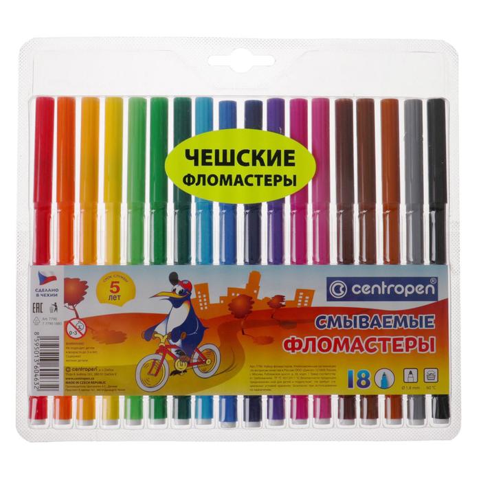 

Фломастеры Centropen Washable, 18 цветов, Разноцветный, Washable