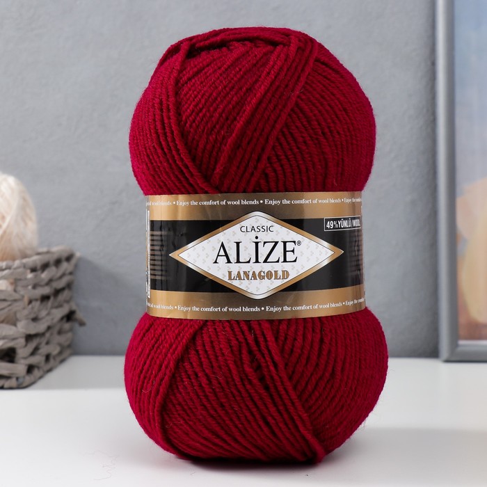 

Пряжа Alize Lanagold 51% акрил, 49% шерсть 240м/100гр 390 вишня, Красный