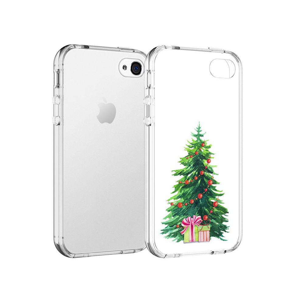 

Чехол MyPads Tocco для Apple iPhone 4 Елка новогодняя с подарками акварель, Прозрачный, Tocco