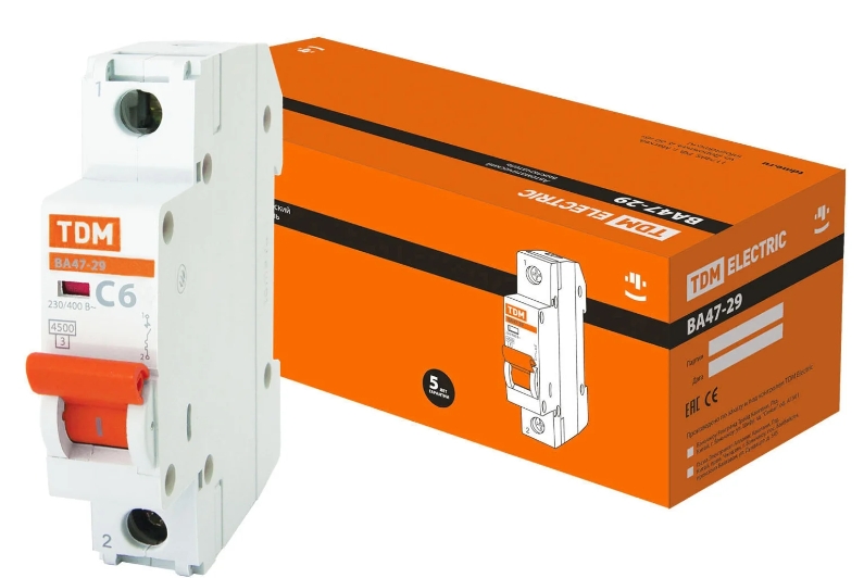 

TDM Electric ВА 47-29 выключатель автоматический 1 полюс 6А хар-ка С