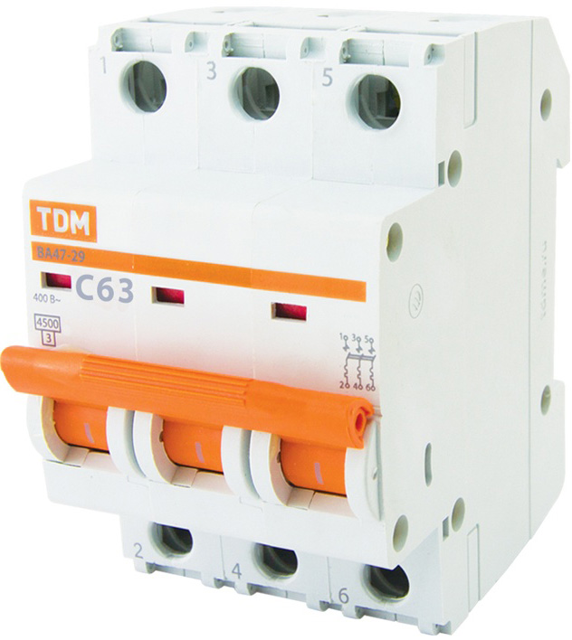 

TDM Electric ВА 47-29 выключатель автоматический 3 полюса 63А хар-ка С